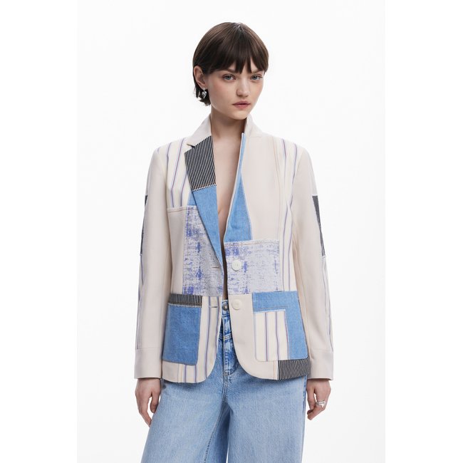 Patchwork blazer beige <span itemprop=