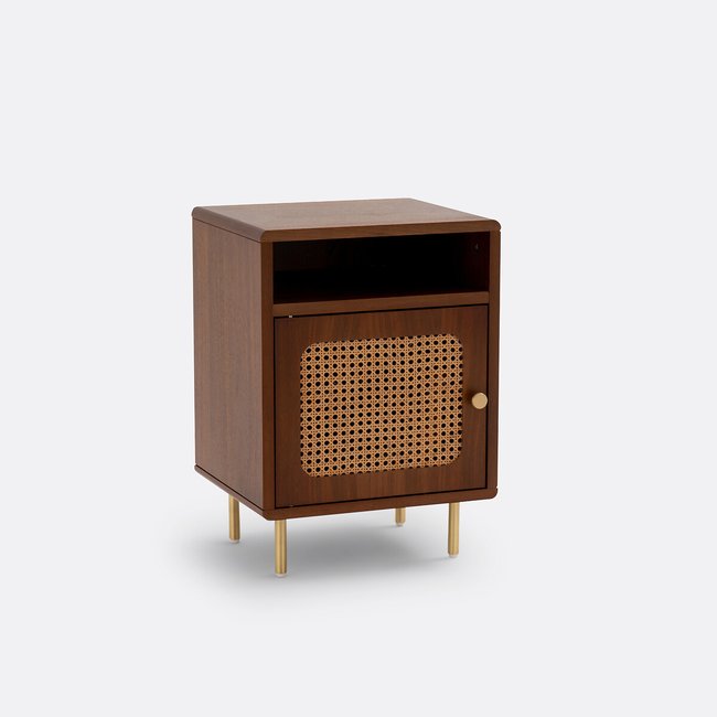 Nachtkastje 1 deur met riet en walnoot fineer, Redpop <span itemprop=