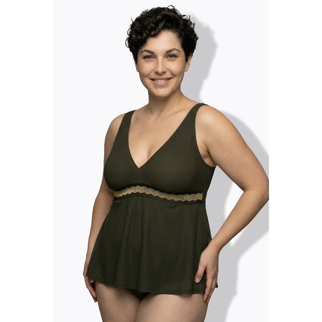 Tankini avec bande fantaisie kaki foncé <span itemprop=