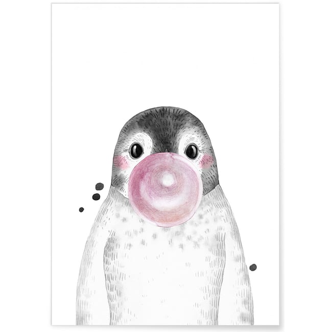 Affiche 'Bulle de Pingouin Rose' Couleur blanc <span itemprop=