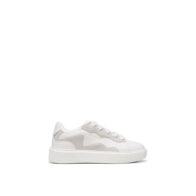 Baskets à semelles cuvette en cuir de vache noble blanc <span itemprop=