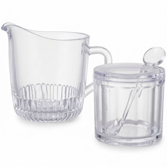 Sucrier + pot à Lait en verre borosilicate strié transparent Couleur transparent <span itemprop=