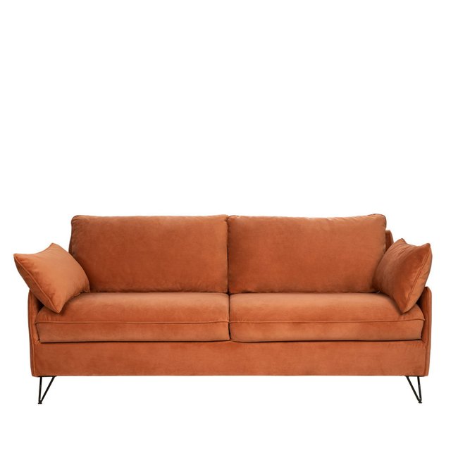 Canapé 4 places convertible en velours pieds épingles noirs - LUNERY Couleur rouille <span itemprop=