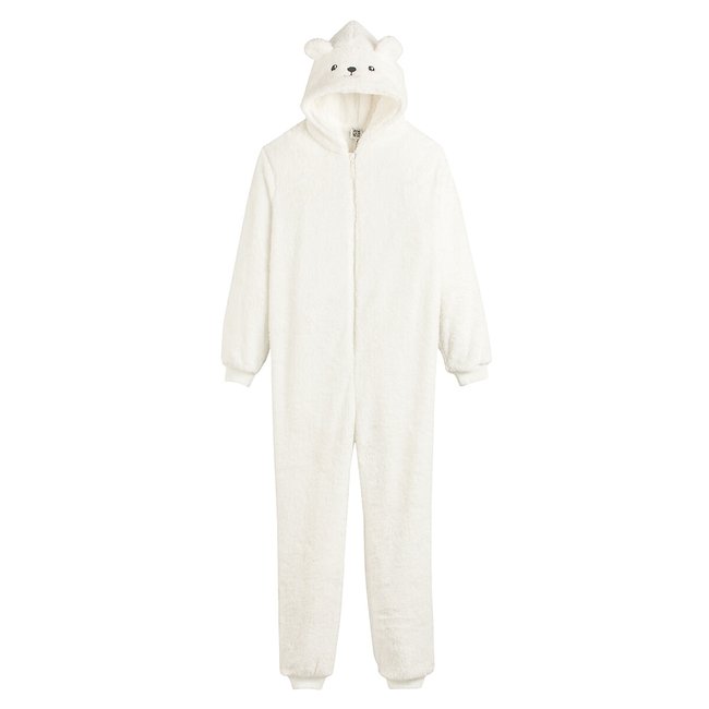 Soft Hooded Bear Onesie, ecru, LA REDOUTE COLLECTIONS