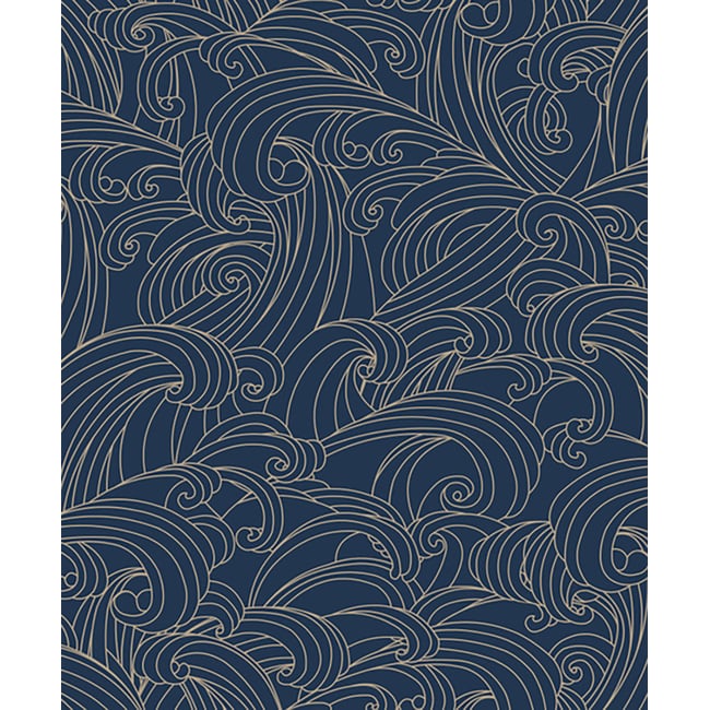 Papier peint vagues japonaises bleu Couleur bleu <span itemprop=