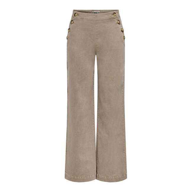 Jean large taille haute, avec boutons côtés beige <span itemprop=