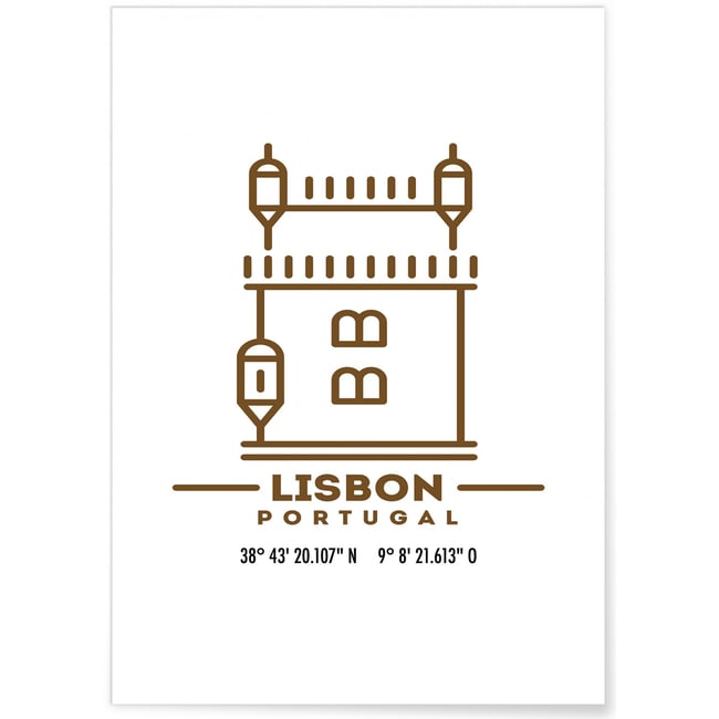 Poster Coordonnées Lisbonne Couleur blanc <span itemprop=