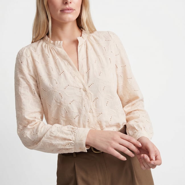 Chemise brodé et ajouré, col tunisien volanté et manches longues OLANA - ARTLOVE