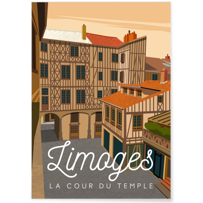 Affiche ville Limoges - La cour du Temple Couleur blanc <span itemprop=