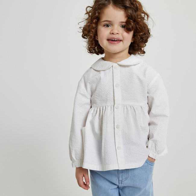 Langärmelige Bluse aus Seersucker ecru <span itemprop=