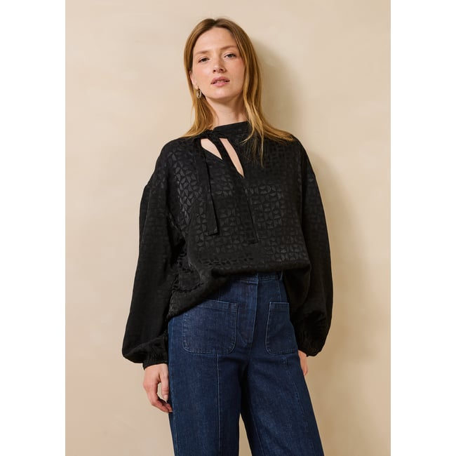 Blouse manches longues col lavallière noir <span itemprop=
