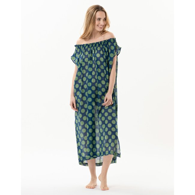 Kaftan imprimé pois en 100% coton RIVA 741 vert <span itemprop=