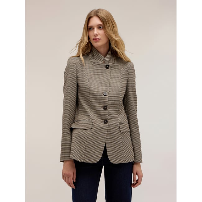 Veste structurée à carreaux col montant beige <span itemprop=