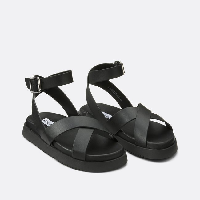Flache Ledersandalen Bestie schwarz <span itemprop=