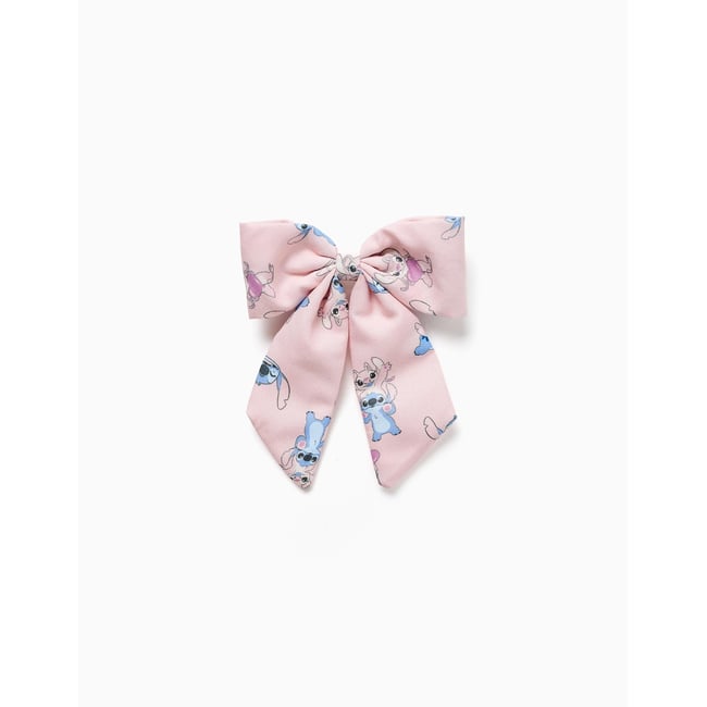 Barrette à cheveux avec nœud et imprimé Stitch rose <span itemprop=