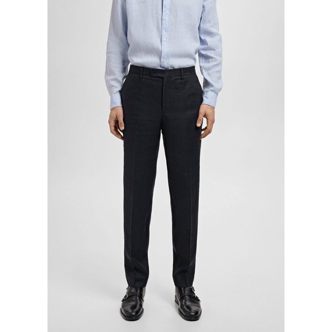 Pantalon costume Amalfi 100 % lin slim-fit noir <span itemprop=