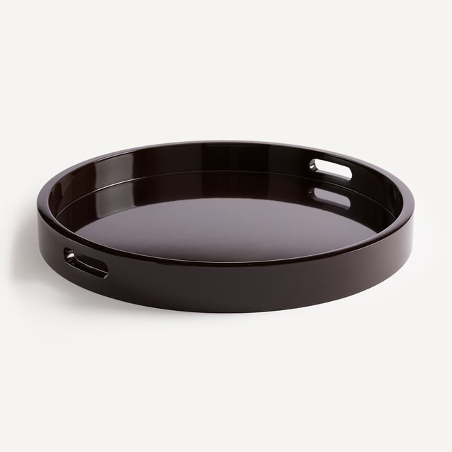 Plateau rond laqué, Barniz Couleur chocolat <span itemprop=