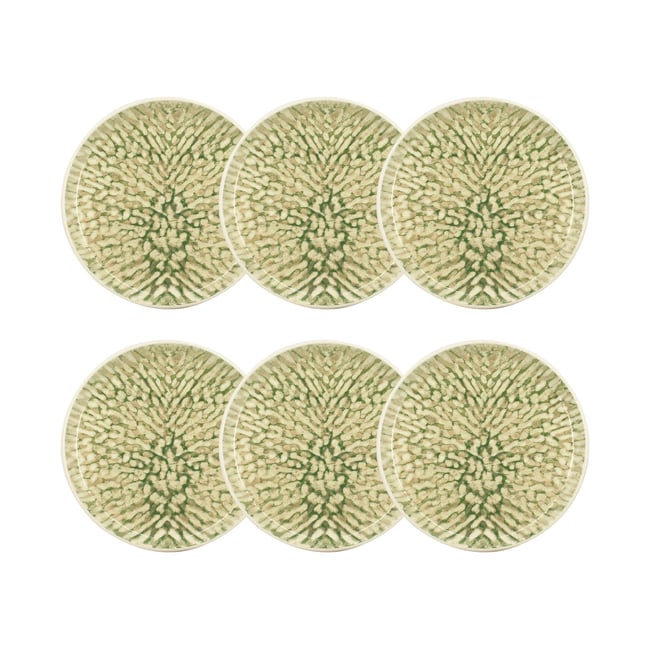 Lot de 6 assiettes à dessert en grès 20cm, JADE Couleur beige-vert <span itemprop=