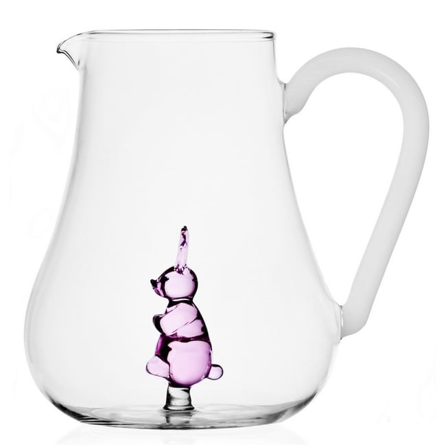 Carafe verre soufflé lapin  ANIMAL FARM Couleur rose <span itemprop=