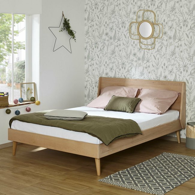 Lit hêtre massif avec sommier, Melba Couleur bois naturel <span itemprop=