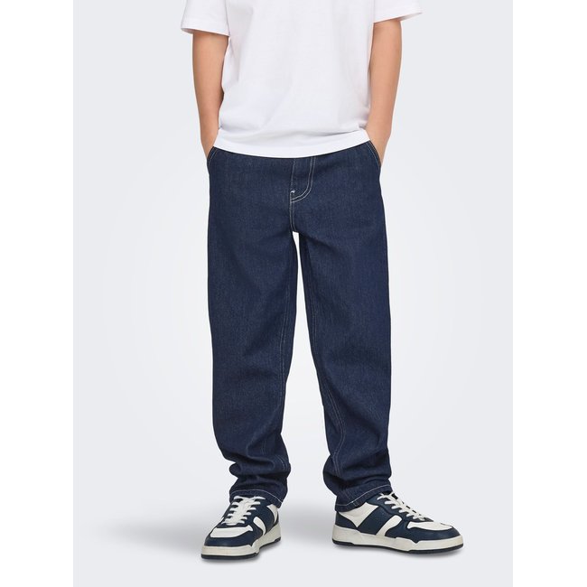 Jean À Coupe Ample OSJEDGE Taille haute Straight Fit Jeans dark blue denim <span itemprop=