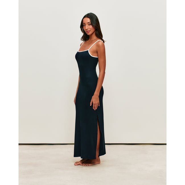 Robe longue moulante côtelée avec dos nu et coques intégrées LALLIZ noir <span itemprop=