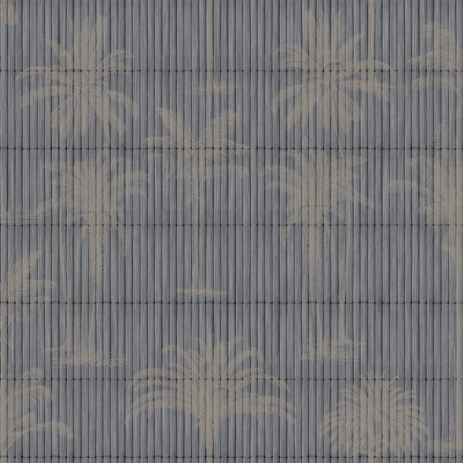 Papier peint palmiers graphiques fond bambou bleu Couleur bleu <span itemprop=