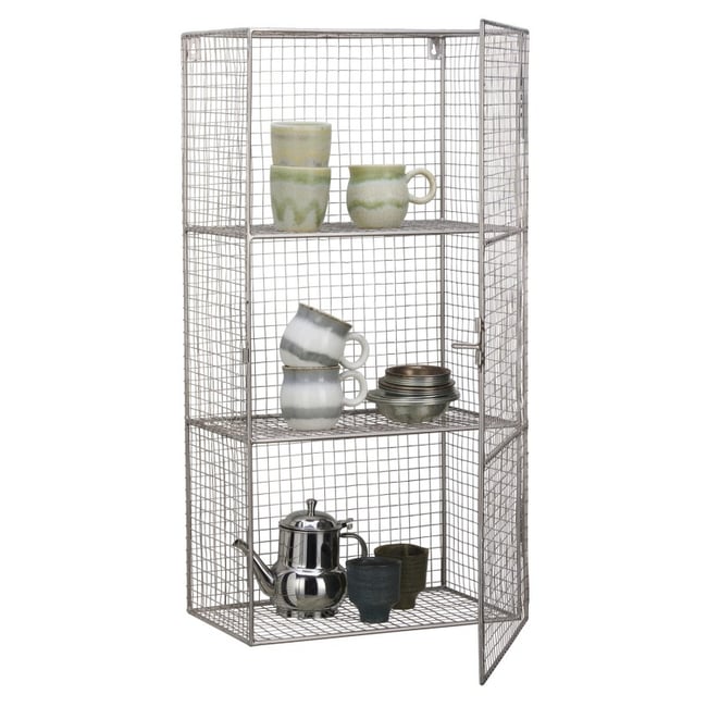 Etagère murale avec porte métal filaire Couleur argent <span itemprop=