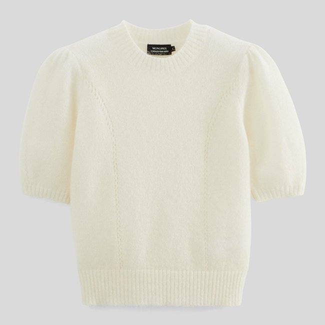 Pull contenant du mohair manches coudes ecru <span itemprop=