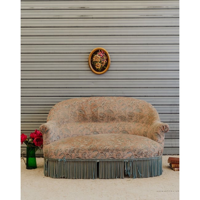 Banquette en tissu à motifs Martine N°159 - Bon état Couleur rose <span itemprop=