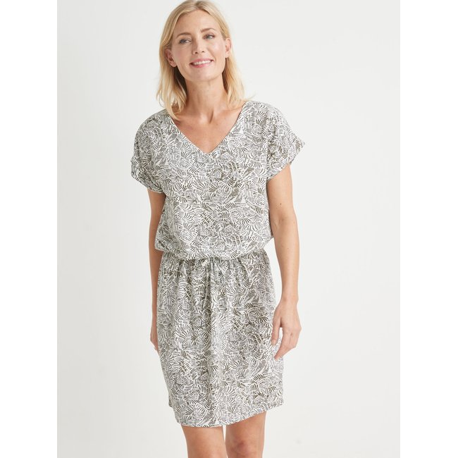 Robe fluide manches T imprimé écru <span itemprop=
