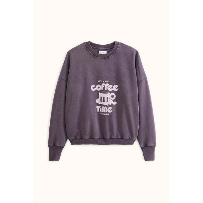 Sweat col rond à message, NIYA mauve chiné <span itemprop=