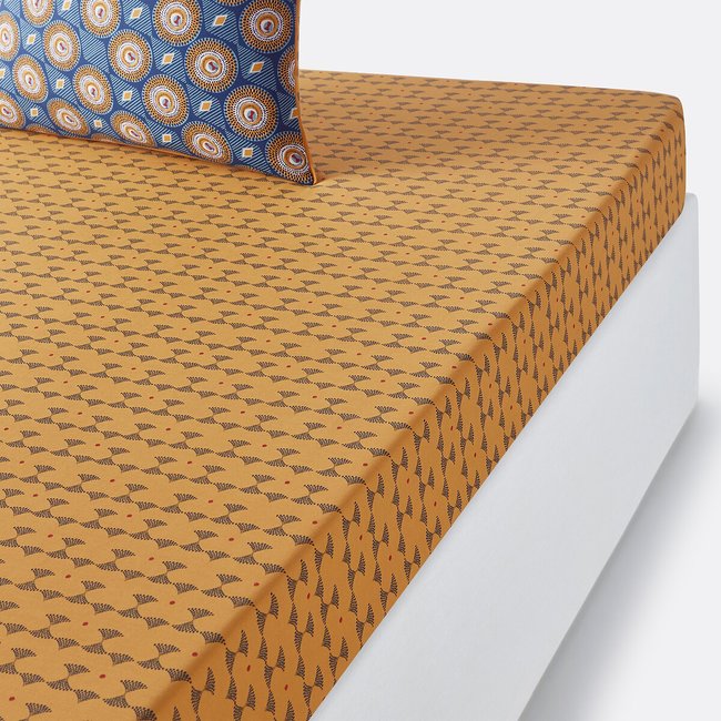 Wax Graphic 100% Cotton Fitted Sheet, blue print/yellow, LA REDOUTE INTERIEURS