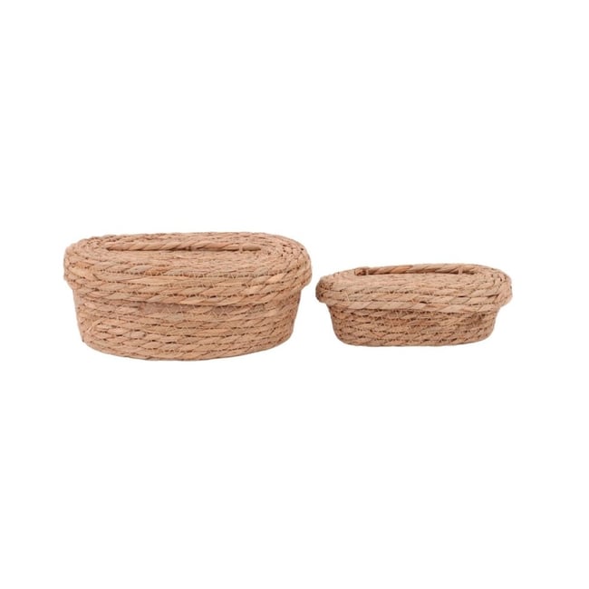 Lot de 2 paniers naturels ovales à couvercle Couleur naturel <span itemprop=