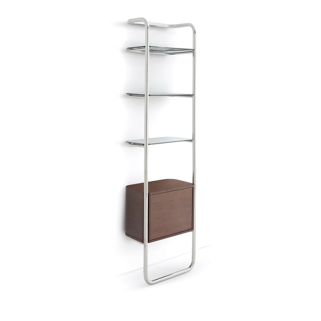 Étagère murale avec caisson 1 porte, en métal acier chromé, GIORGIO Couleur coloris noyer/chrome <span itemprop=