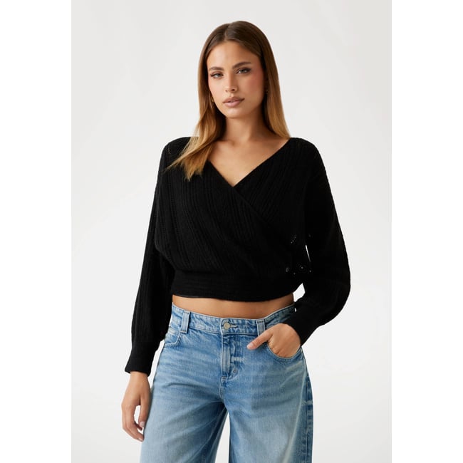 Pull Maille Ajourée Alpaga Mélangé noir <span itemprop=
