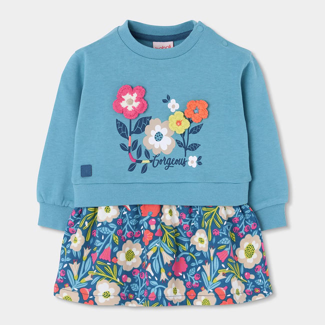 Robe en molleton imprimée fleurs rose <span itemprop=