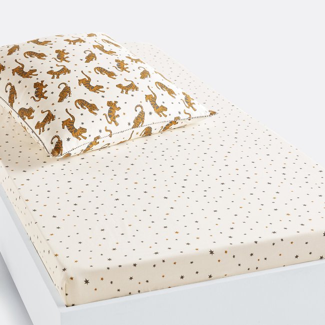 Drap-housse enfant, 30% coton recyclé, Tigris imprimé animal <span itemprop=