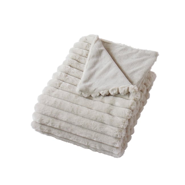 Couverture imitation fourrure et flanelle beige <span itemprop=