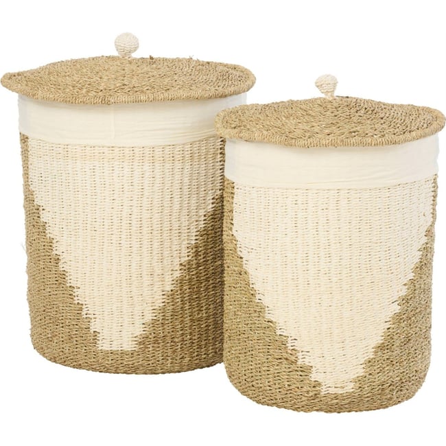 Set de 2 paniers avec couvercle papier Couleur blanc et naturel <span itemprop=