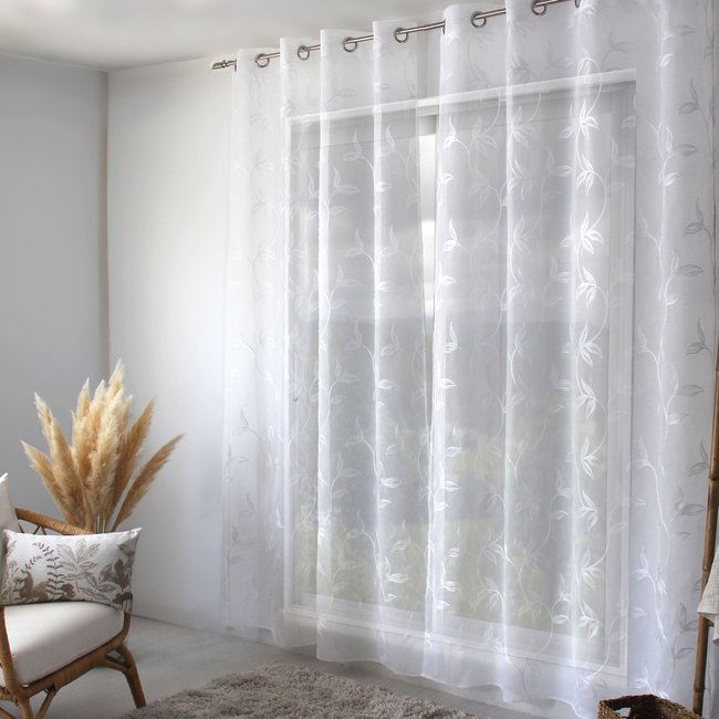 Voilage brodé motif nature - HOME MAISON