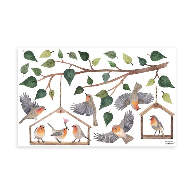 Stickers muraux branches et oiseaux QUEYRAN Couleur multicolore <span itemprop=