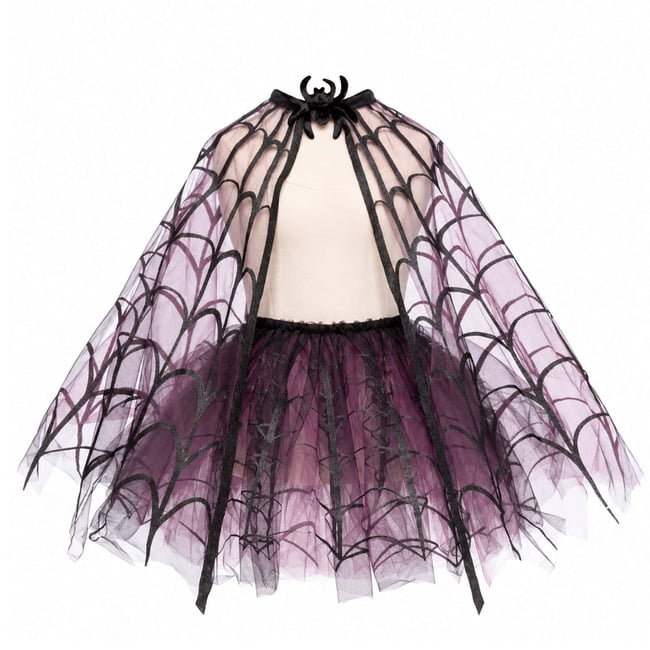 Déguisement enfant tutu et cape de sorcière araignée violet <span itemprop=