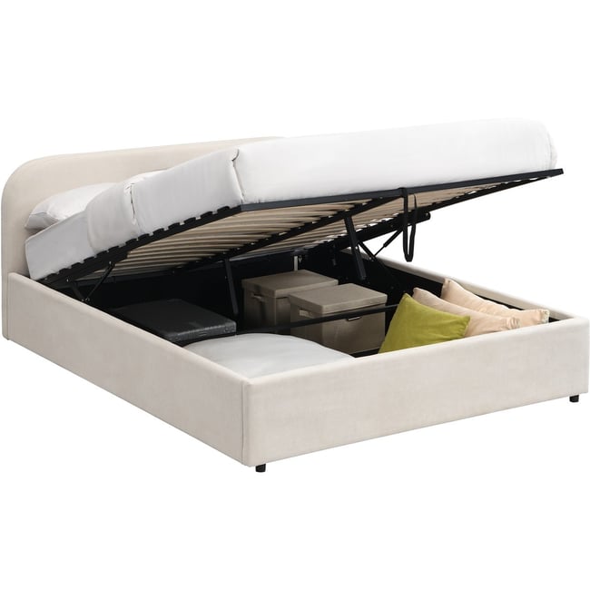 Lit coffre adulte avec tête de lit en tissu chenille - CASSIS - HOMIFAB