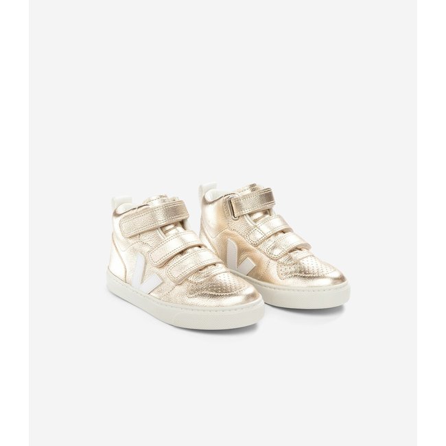 Kids' Small V-10 Mid Trainers in Leather, gold-coloured, VEJA