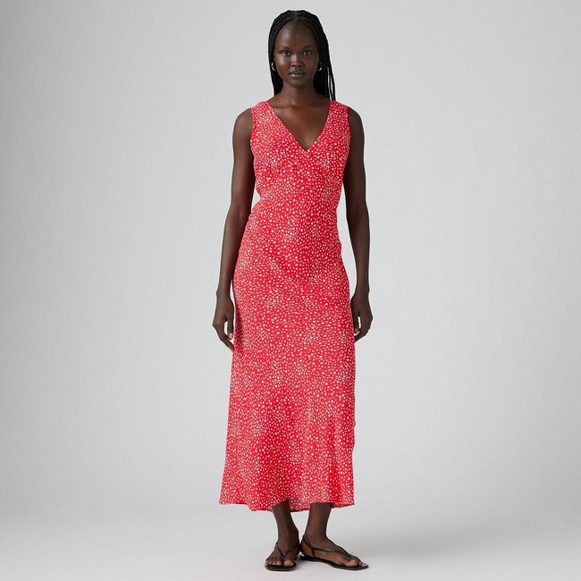Vestido estampado sin mangas estampado rojo <span itemprop=