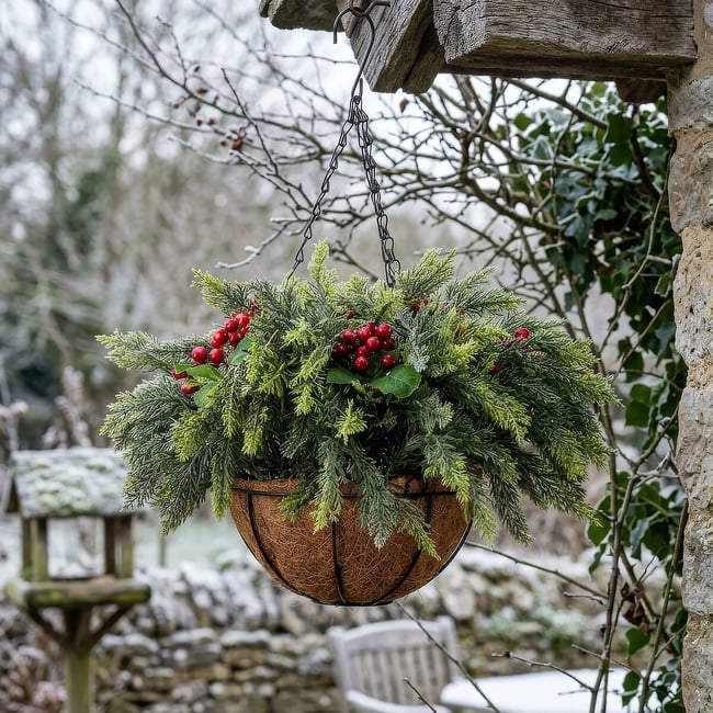 Christmas Foliage Hanging Basket, green, SO'HOME