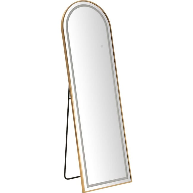 Miroir sur pied arqué en aluminium LED Couleur doré <span itemprop=