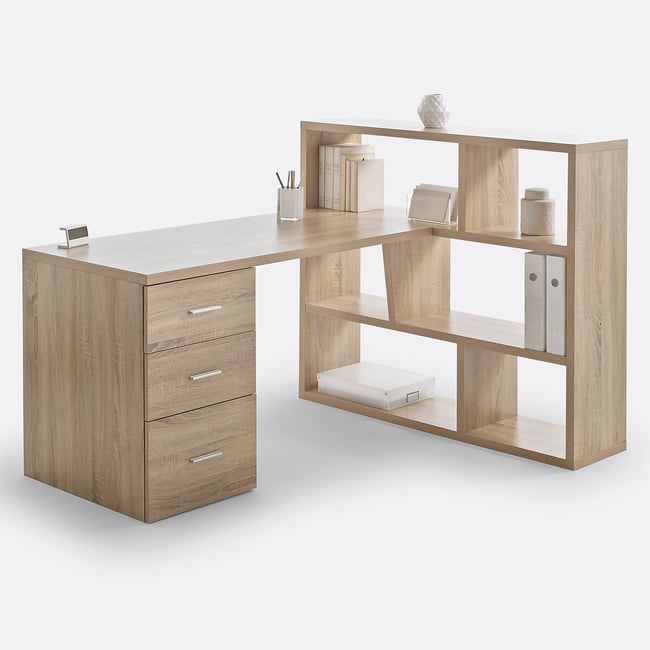 Bureau bibliothèque réversible Fénon Couleur chêne blanchi <span itemprop=