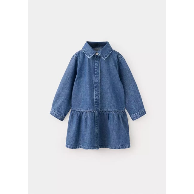 Robe en jean froncée bleu moyen <span itemprop=